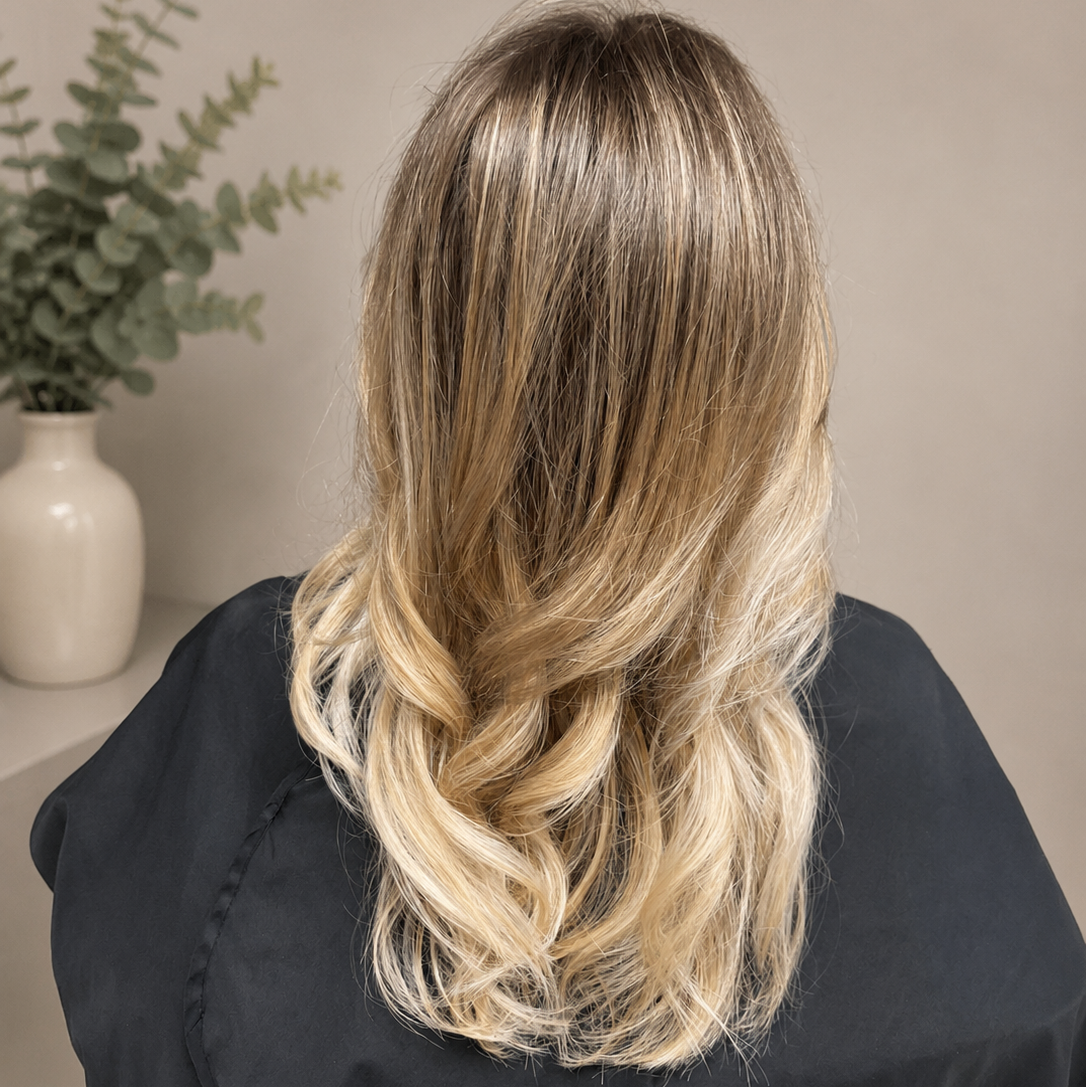 Frau werden am Friseurwaschbecken die Haare gewaschen